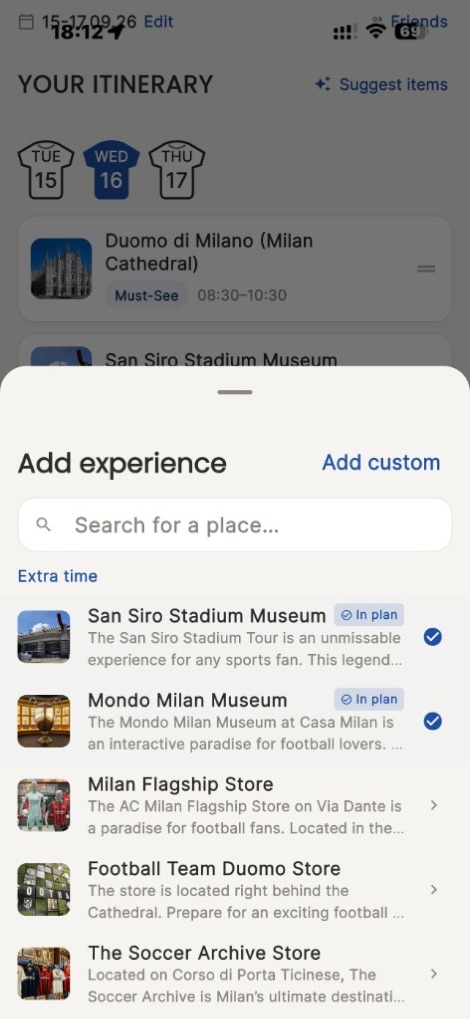 Slot in a museum, tour, or bite to eat