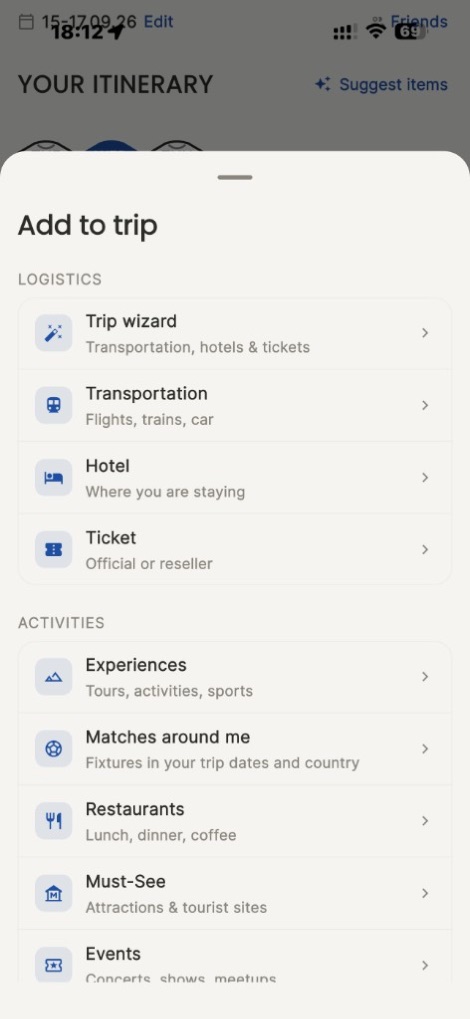 Add flights, hotels, tickets, and more