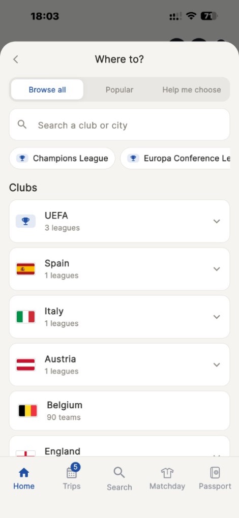 Browse every club, league, and cup